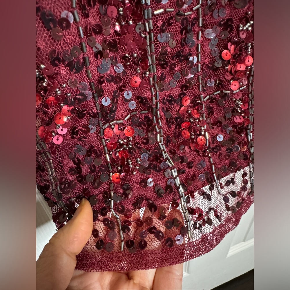 👗 NWT! Mac Duggal Sequin & Bead Midi Red Slip Dress - Picture 7 of 16